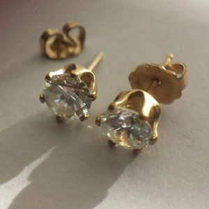2 Carat CZ 14K Gold Stud Earrings